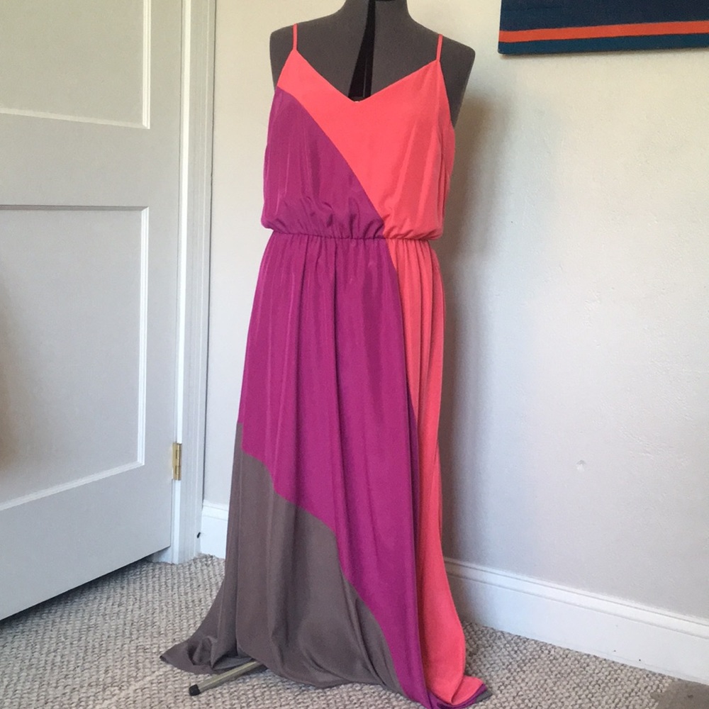 Gorgeous silk color block maxi dress